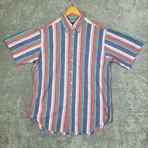 Vintage Brooks Brothers Mens Large Multicolored Striped Short Sleeve Button Down